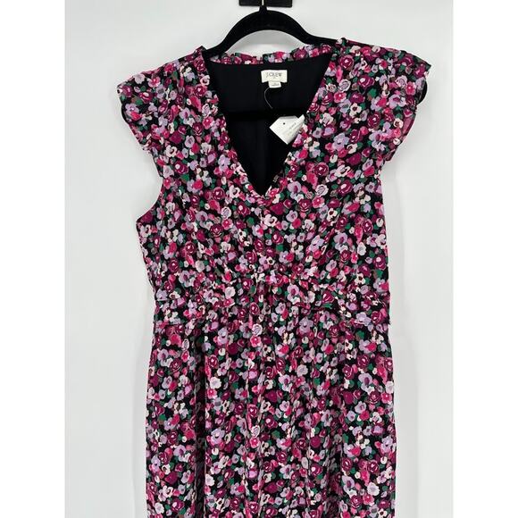 J.Crew Midi Dress 6 Floral Tiered Flutter Ruffle Sleeve Cottagecore Feminine - Picture 2 of 11
